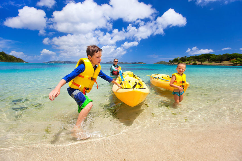 Family With Kids Paddling