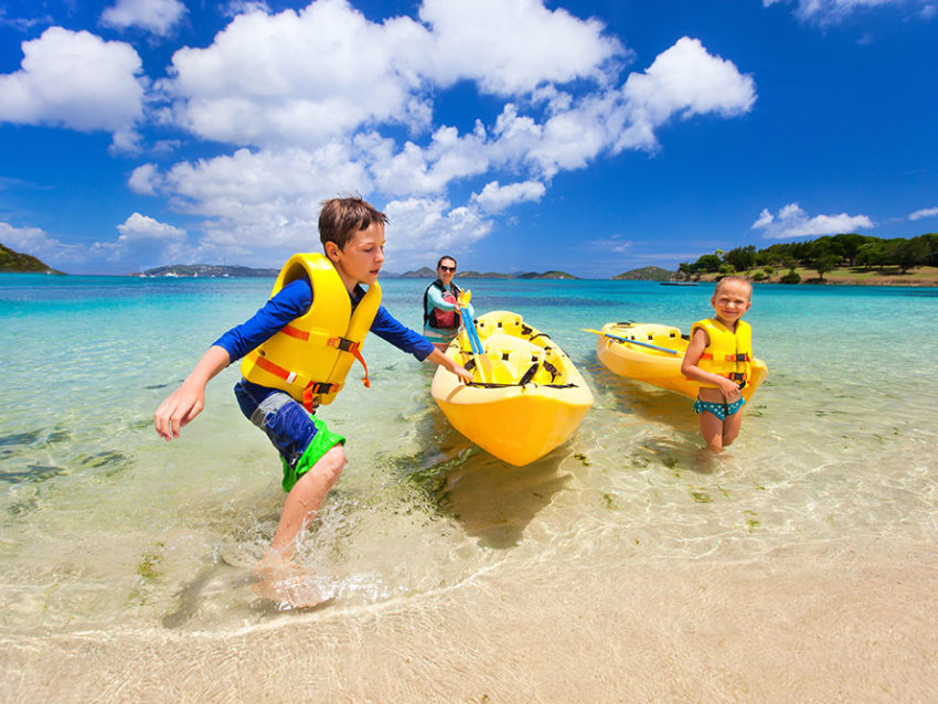 Family With Kids Paddling